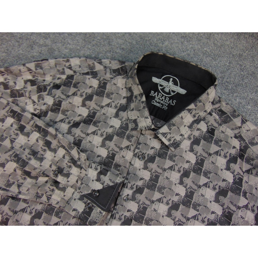 Barabas Shirt Mens Large Classic Fit Grey Black Geometric Abstract Clubwear